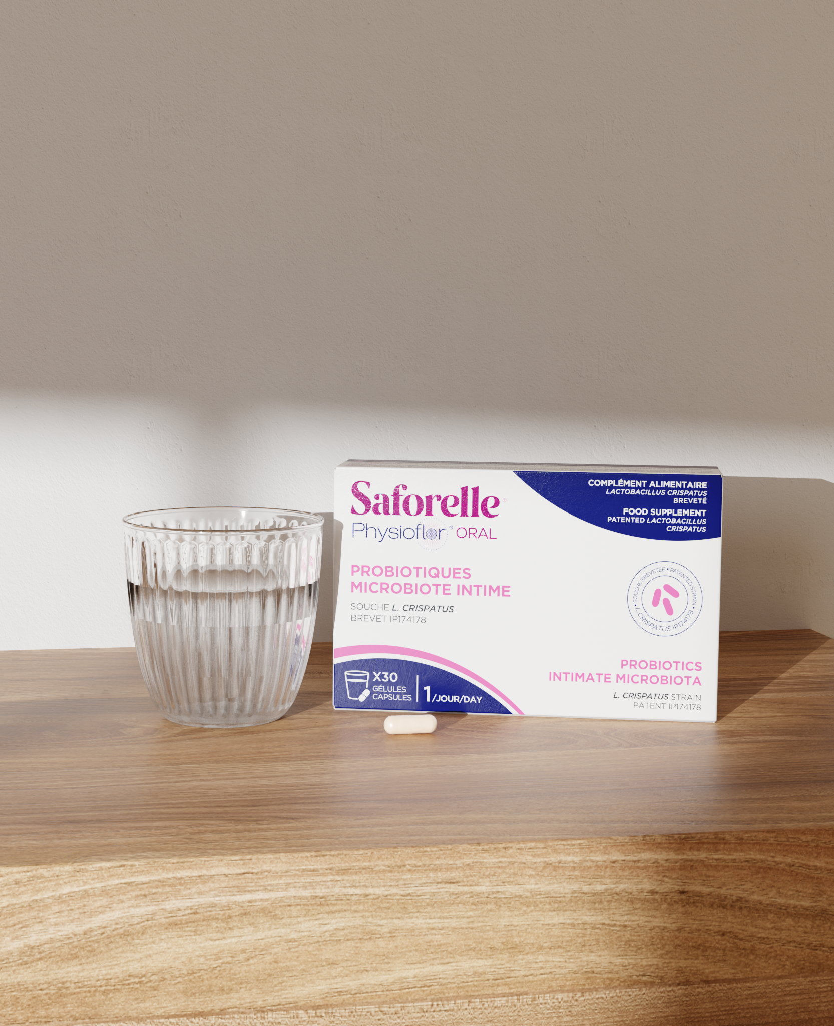 Boîte Saforelle Physioflor Oral, complément alimentaire probiotiques microbiote intime assure une flore intime saine, 30 gélules par voie orale