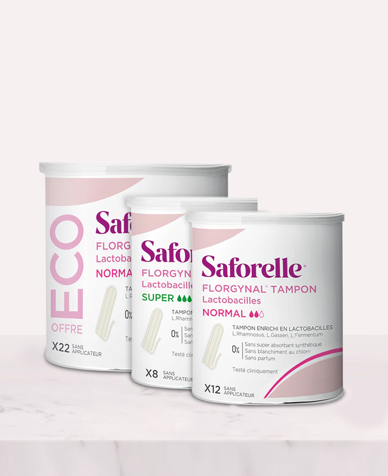 Tampons Florgynal Saforelle aux lactobacilles en versions Normal, Super et Eco sans applicateur