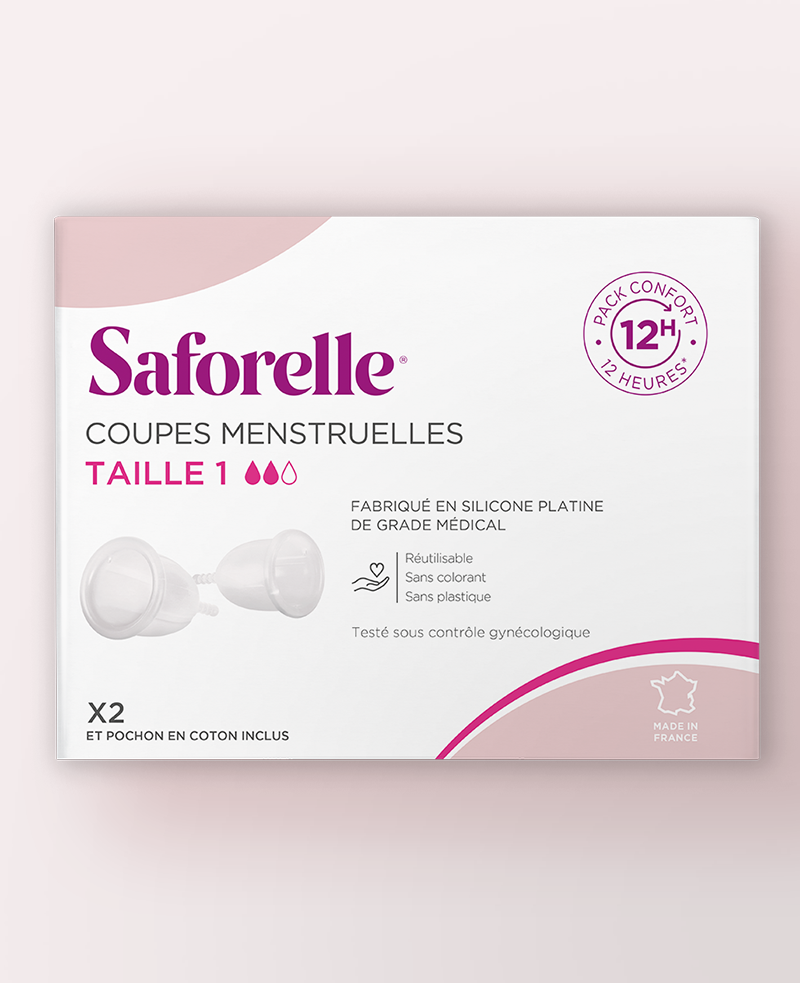 Packaging Saforelle de coupes menstruelles flux moyen, protections menstruelles