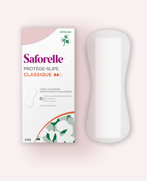 Boîte Saforelle de protège-slips Classique avec protège-slip à côté, hygiène intime